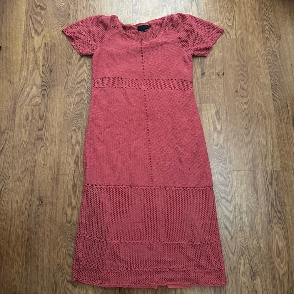 Hatch knit short sleeve lined Textured Knit Midi Dress in Red size 2 maternity